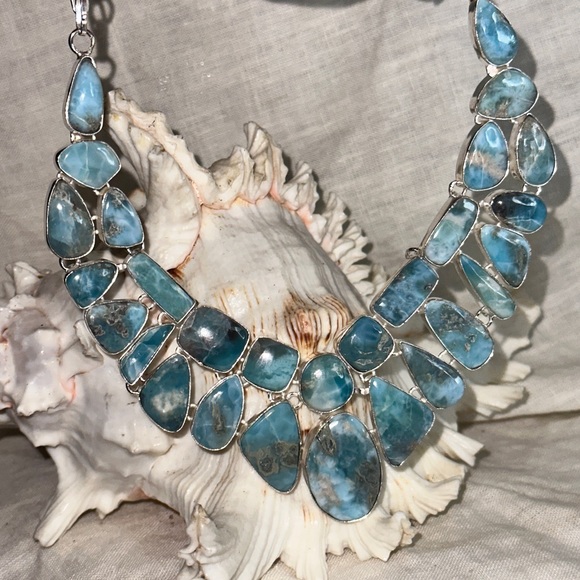 Gorgeous Caribbean Larimar encrusted double row Handcrafted Necklace - Picture 1 of 14